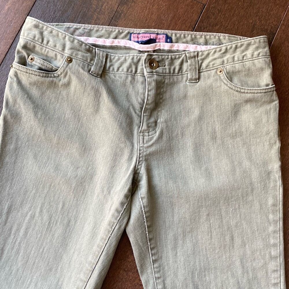 Vineyard Vines womens light olive green straight leg jeans size 8 cotton spandex - Picture 2 of 9